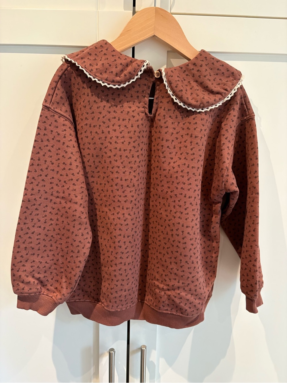 Zara Printed Sweatshirt and Pants Lace Trim Brown - Peter Pan Collar Size 6 - Picture 5 of 10